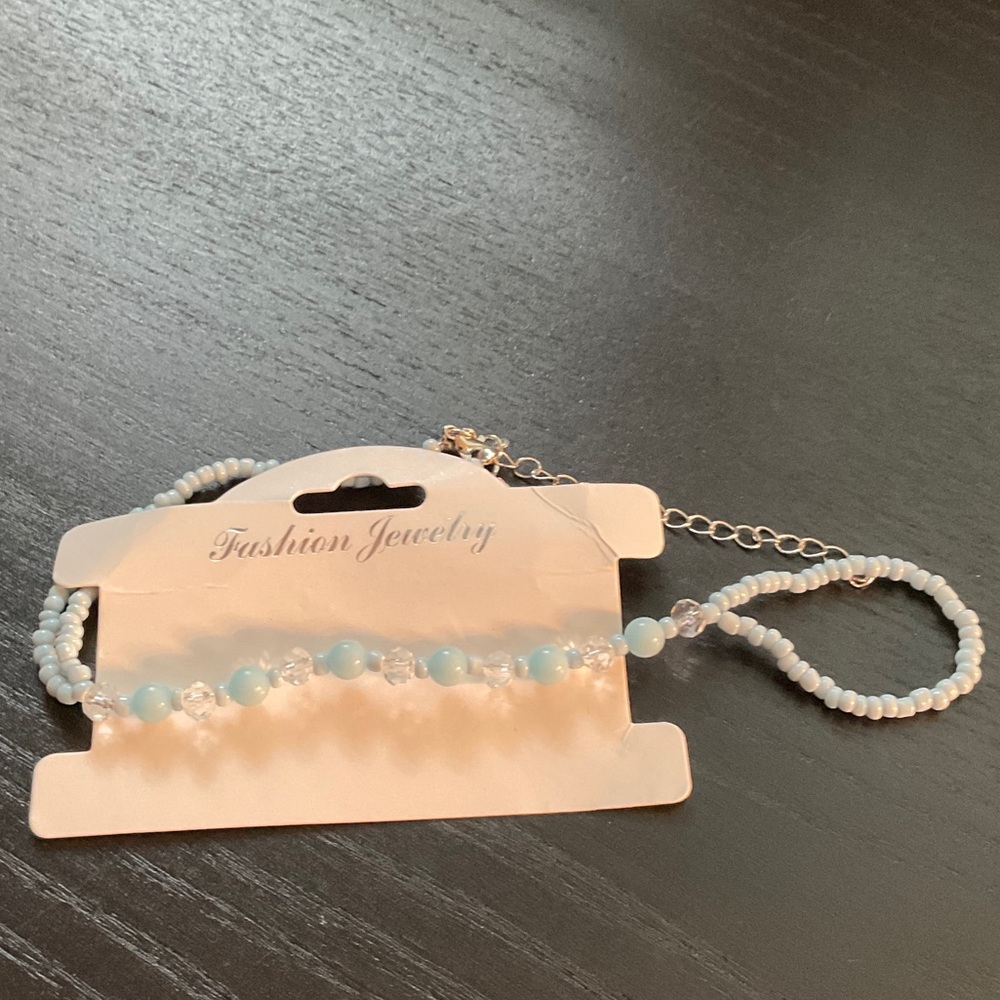 Fashion Jewelry Light Blue and Clear Beaded Bracelet